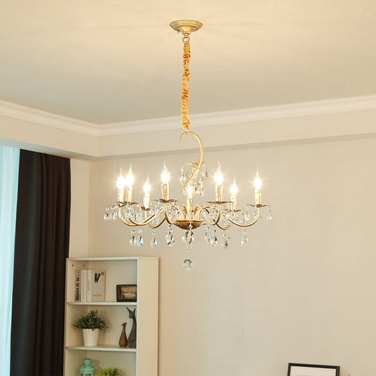 Modern Gold Finish 5/8-Light Metallic Chandelier Lamp With Crystal Deco And Curved Arm 8 /