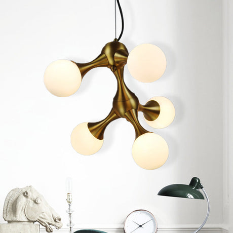 Modern Metal Starburst Chandelier With Glass Globe Shades - 5/9/15 Lights In Brass