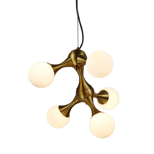 Modern Metal Starburst Chandelier With Glass Globe Shades - 5/9/15 Lights In Brass