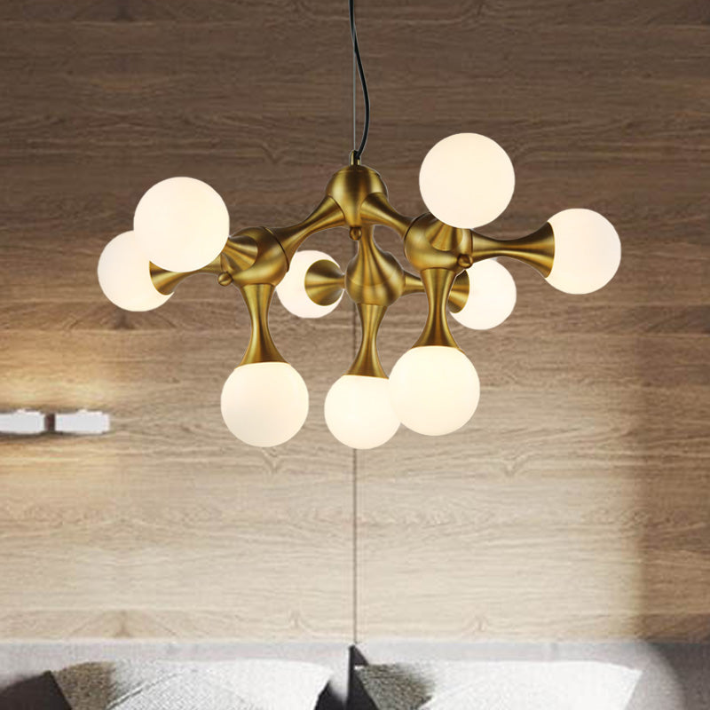 Modern Metal Starburst Chandelier With Glass Globe Shades - 5/9/15 Lights In Brass 9 /