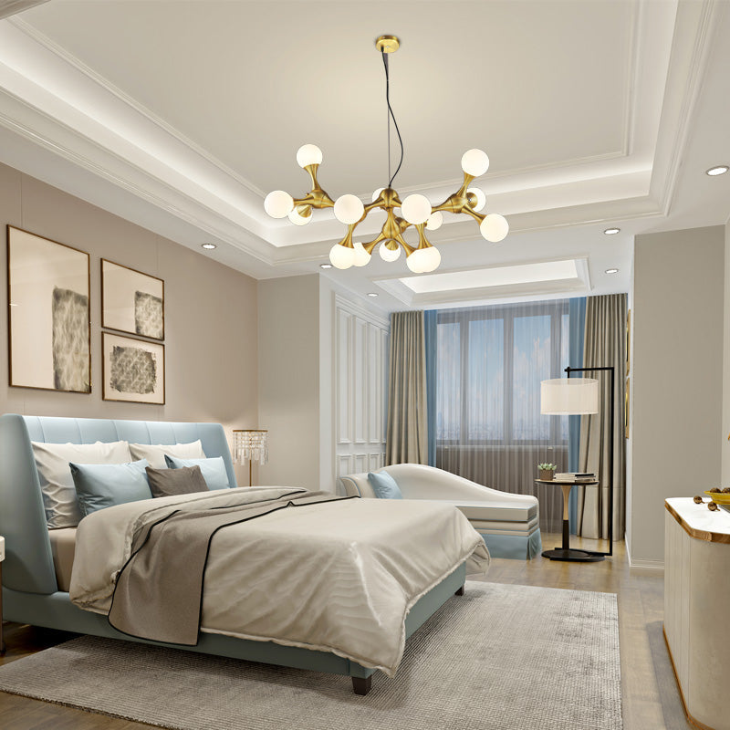 Modern Metal Starburst Chandelier With Glass Globe Shade - Available In 5/9/15 Lights