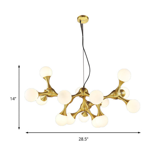 Modern Metal Starburst Chandelier With Glass Globe Shades - 5/9/15 Lights In Brass