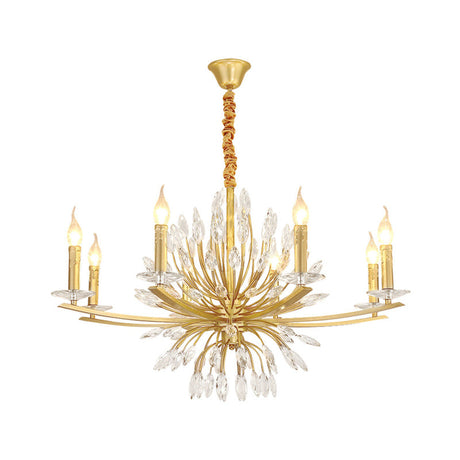 Vintage Brass Chandelier With Crystal Decor Open Bulbs And Multiple Head Options