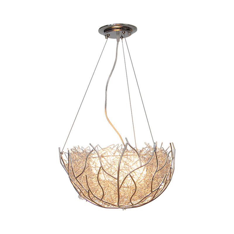 Contemporary Nest Metal Chandelier With 2 White Glass Ball Shade Lights - 16/19.5 Wide