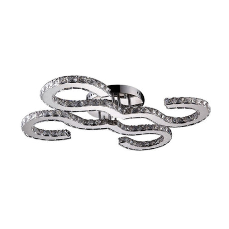 Modern Curved Ceiling Crystal And Metal Sconce Light In Chrome For Bedroom - Warm/White/3 Color