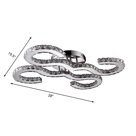 Modern Curved Ceiling Crystal And Metal Sconce Light In Chrome For Bedroom - Warm/White/3 Color