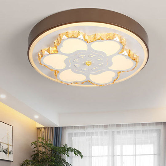 Modern Crystal Led Ceiling Mount Light With White Acrylic Flower Pattern And 3 Color Options
