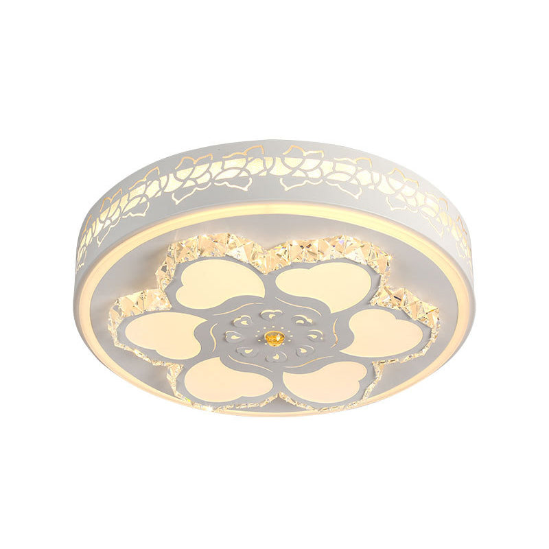 Modern Crystal Led Ceiling Mount Light With White Acrylic Flower Pattern And 3 Color Options