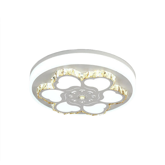 Modern Crystal Led Ceiling Mount Light With White Acrylic Flower Pattern And 3 Color Options