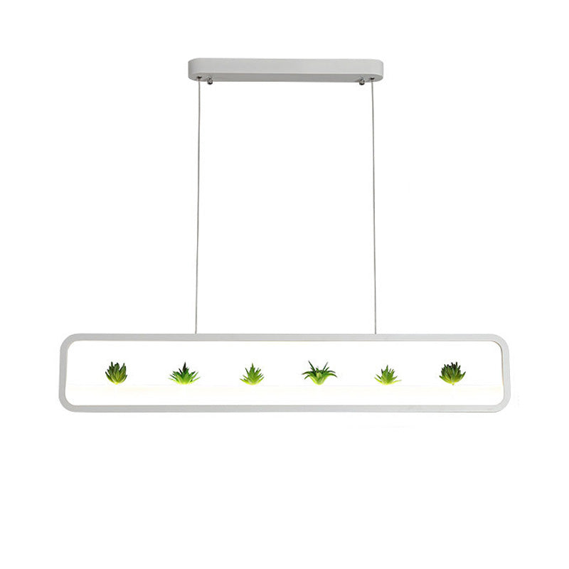 Modern Led Metal Rectangular Chandelier 27.5 Wide Ceiling Hung Light In White/Black With Artificial