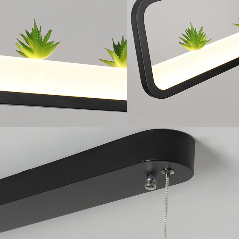 Modern Led Metal Rectangular Chandelier 27.5 Wide Ceiling Hung Light In White/Black With Artificial