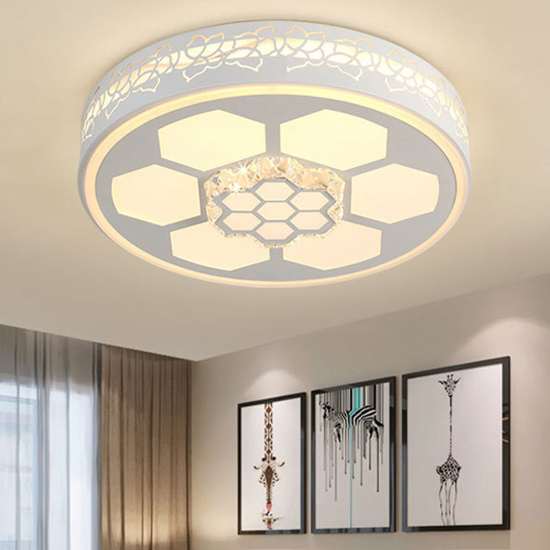 Modern Acrylic Ceiling Mount Light In White With Multi-Color Led Lighting And Crystal Accent