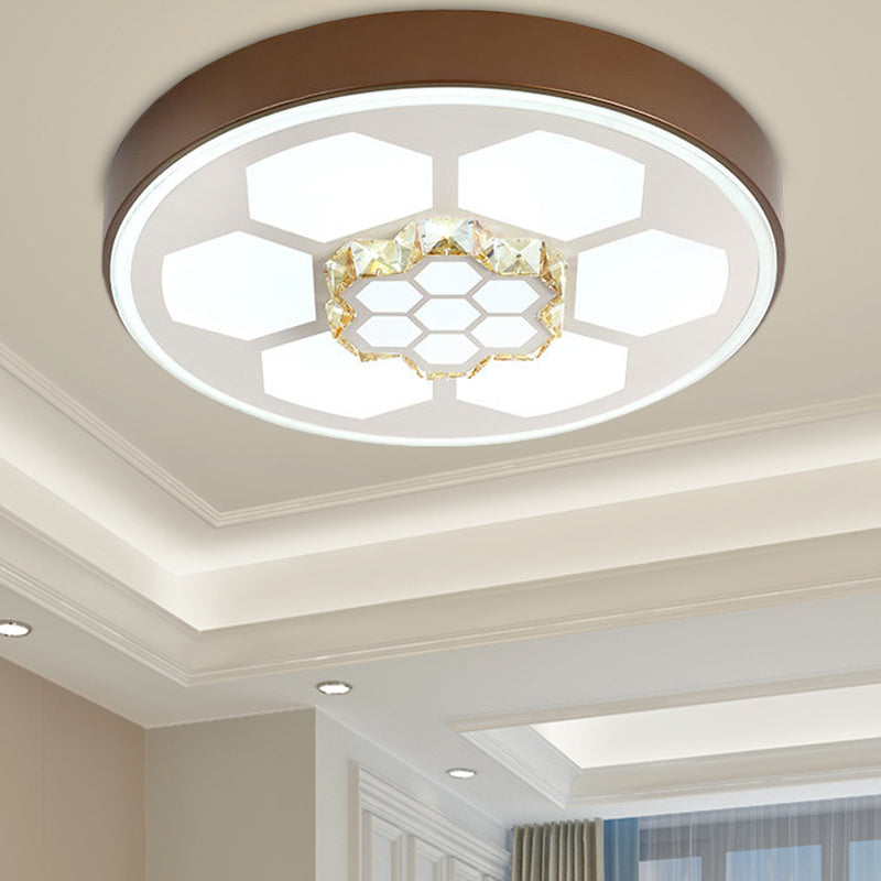 Modern Acrylic Ceiling Mount Light In White With Multi-Color Led Lighting And Crystal Accent Brown
