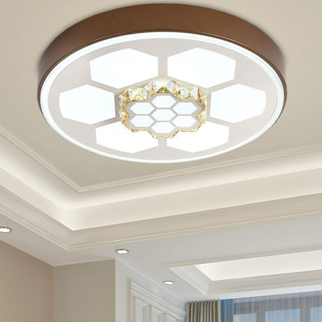 Modern Acrylic Ceiling Mount Light In White With Multi-Color Led Lighting And Crystal Accent Brown /