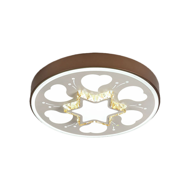 Modern Brown/White Circle Flush Ceiling Light With Led Acrylic & Crystal In White - 3 Color