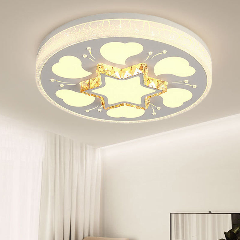 Modern Brown/White Circle Flush Ceiling Light With Led Acrylic & Crystal In White - 3 Color
