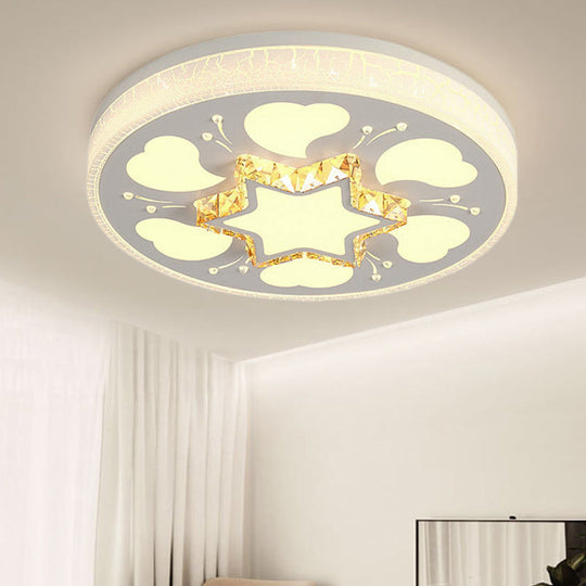 Modern Brown/White Circle Flush Ceiling Light With Led Acrylic & Crystal In White - 3 Color