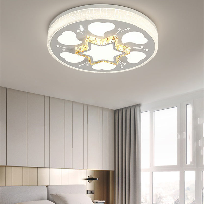 Modern Brown/White Circle Flush Ceiling Light With Led Acrylic & Crystal In White - 3 Color