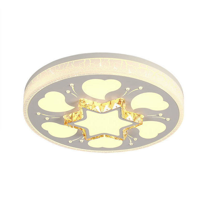 Modern Brown/White Circle Flush Ceiling Light With Led Acrylic & Crystal In White - 3 Color