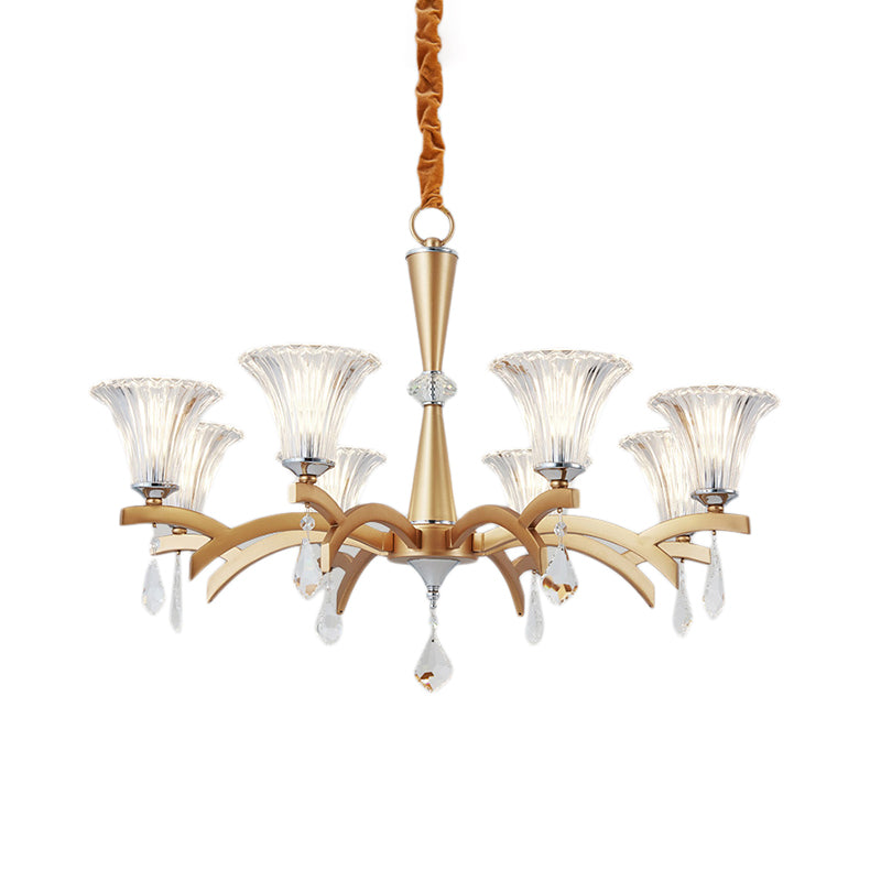 Modern Bell Shade Gold Chandelier With Clear Crystal Design - 6/8 Bulbs Pendant Lighting For Indoor