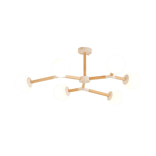 Contemporary Wood Branch Chandelier With White/Black/Gold Finish 3/6/9 Lights And White Glass Shade