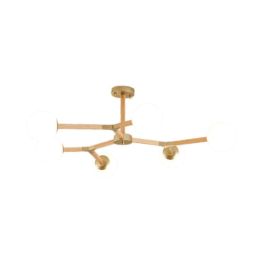 Contemporary Wood Branch Chandelier With White/Black/Gold Finish 3/6/9 Lights And White Glass Shade