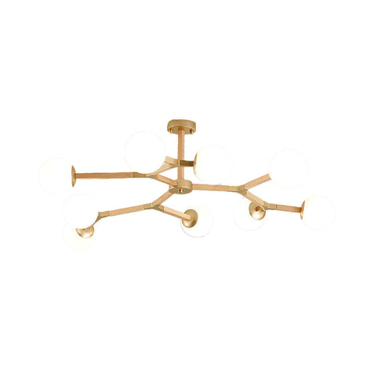 Contemporary Wood Branch Chandelier With White/Black/Gold Finish 3/6/9 Lights And White Glass Shade