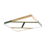 Nordic Wood And Metal Led Square Ceiling Mount Light In Gray/White/Green With Warm/White/Neutral