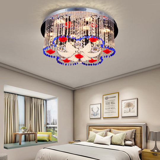 Modern Led Crystal Prism Ceiling Light With Flower Design In Blue And Red 19.5’/23.5’ Width