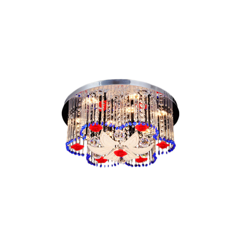 Modern Led Crystal Prism Ceiling Light With Flower Design In Blue And Red 19.5’/23.5’ Width