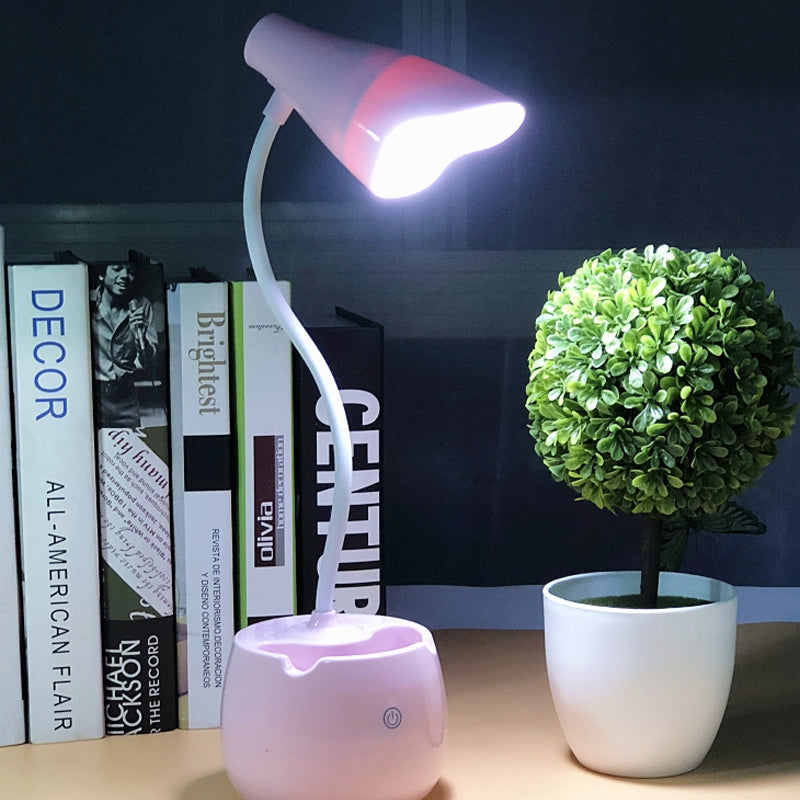 Flexible Gooseneck Led Desk Light With Pen Holder In Blue/Pink/White/Yellow Usb Charging Eye-Caring