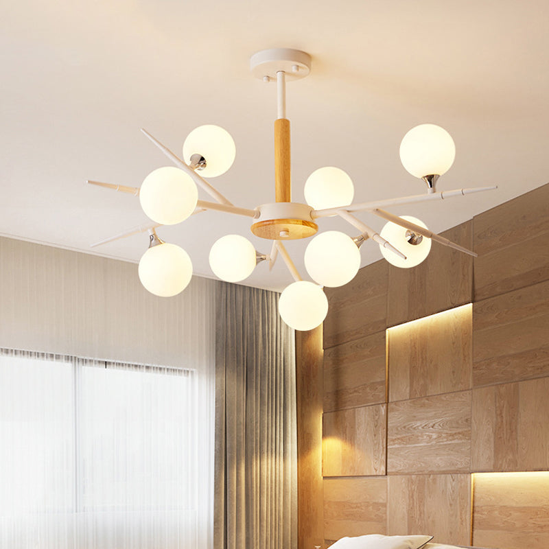 Japanese Style Multi-Head Glass Chandelier For Tea Station With White Spherical Shades 9 /