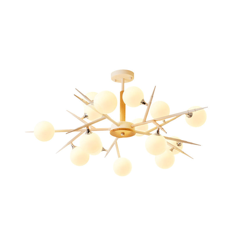 Japanese Style Multi-Head Glass Chandelier For Tea Station With White Spherical Shades