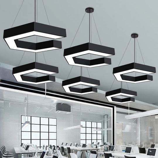 Modern Geometric Pendant Lighting: Black Metal Led Ceiling Lamp For Office - 19.5/23.5/31.5 Wide /