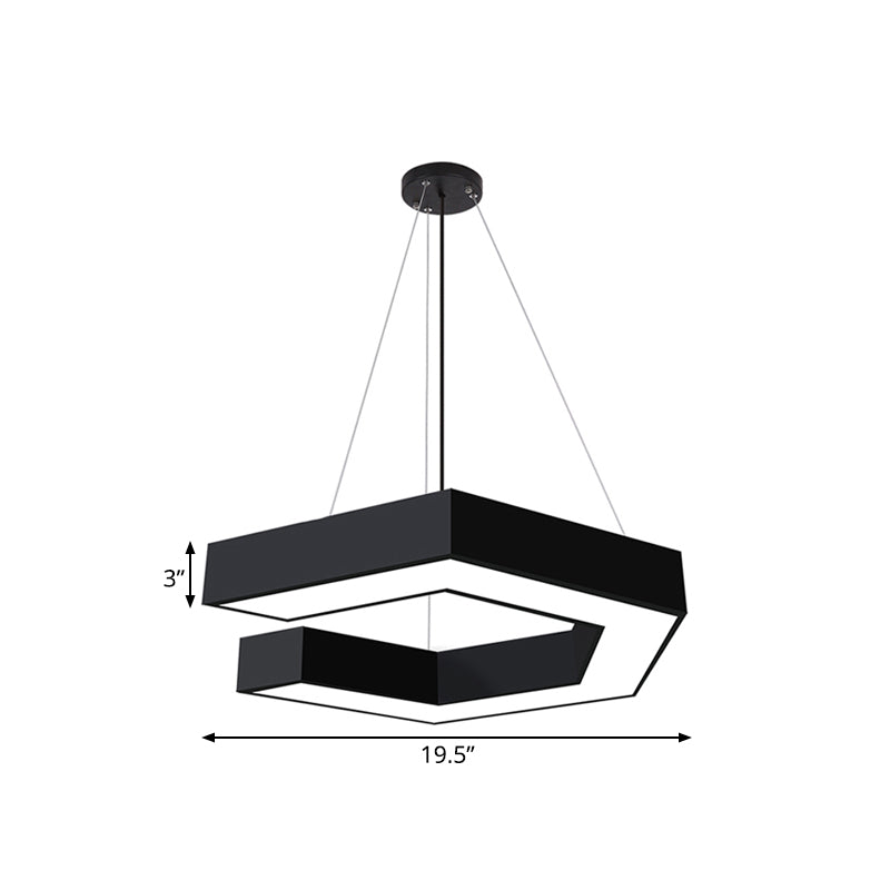 Modern Geometric Led Pendant Lamp For Office - Black Metal Various Sizes