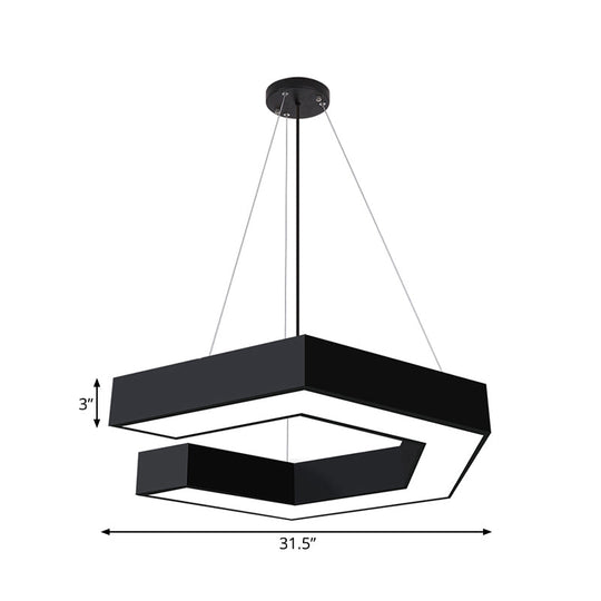 Modern Geometric Pendant Lighting: Black Metal Led Ceiling Lamp For Office - 19.5/23.5/31.5 Wide