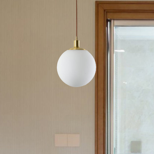 Milky Glass Ball Pendant Light: Modern Led Ceiling Lamp In Brass (6’/8’/10’ Wide)
