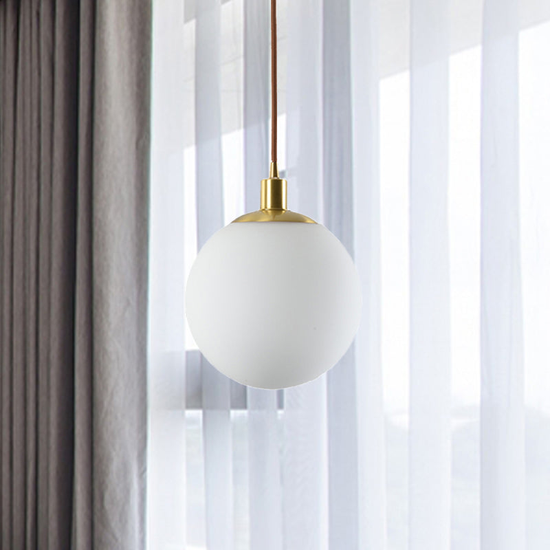 Modern Milky Glass Pendant Lamp In Brass With Led Light - 6/8/10 Width