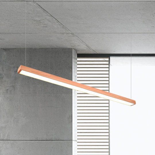 Wooden Shade Led Office Pendant Lighting - Sleek Rectangular Linear Design In Minimal Dark