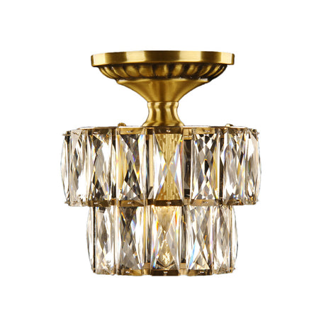 Vintage Brass/Clear Ceiling Mount Light With Crystal Accent - Perfect For Hallway