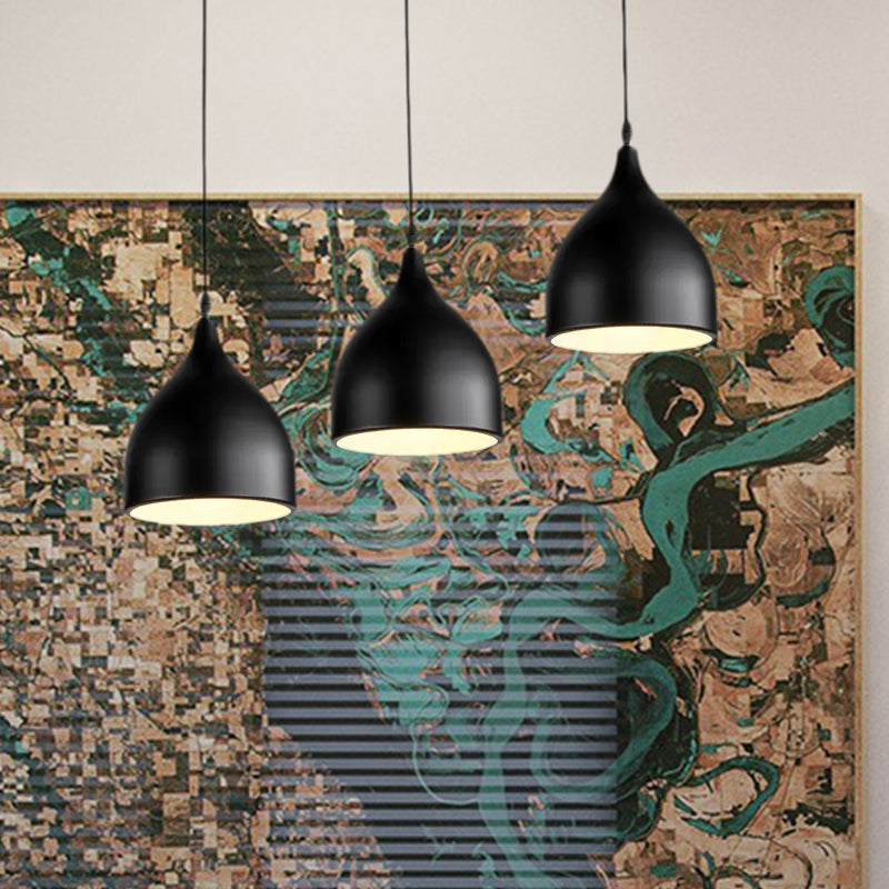 Modern Metal 3-Light Pendant In Black/White With Round/Linear Canopy