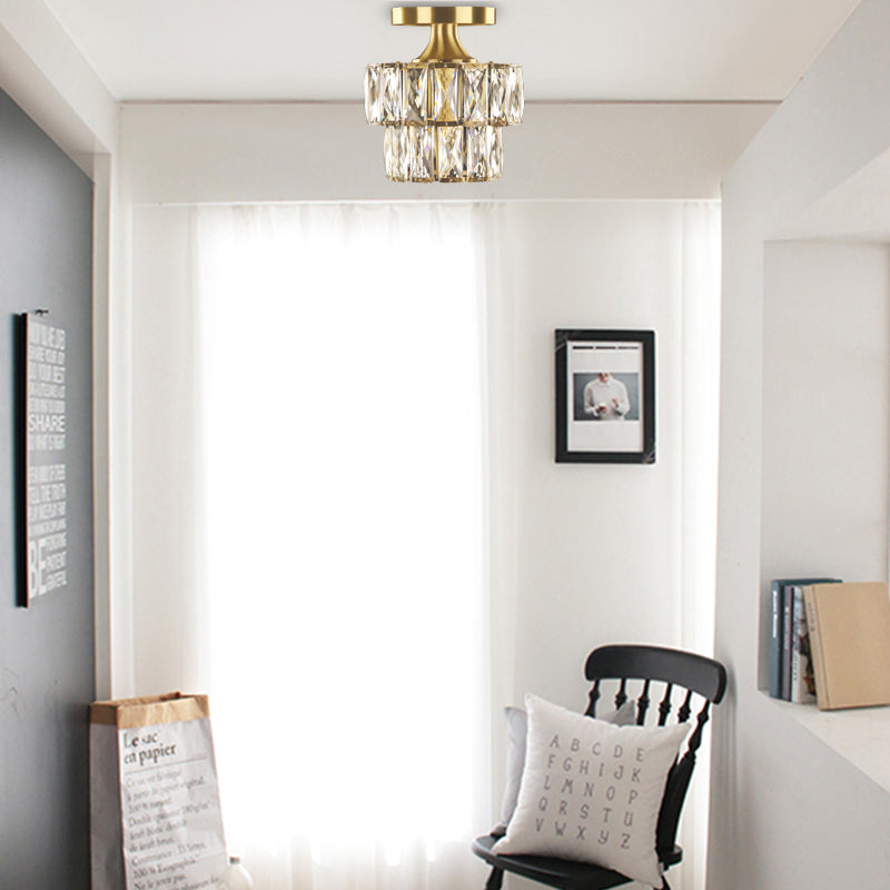 Vintage Brass/Clear Ceiling Mount Light With Crystal Accent - Perfect For Hallway