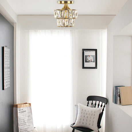 Vintage Brass/Clear Ceiling Mount Light With Crystal Accent - Perfect For Hallway