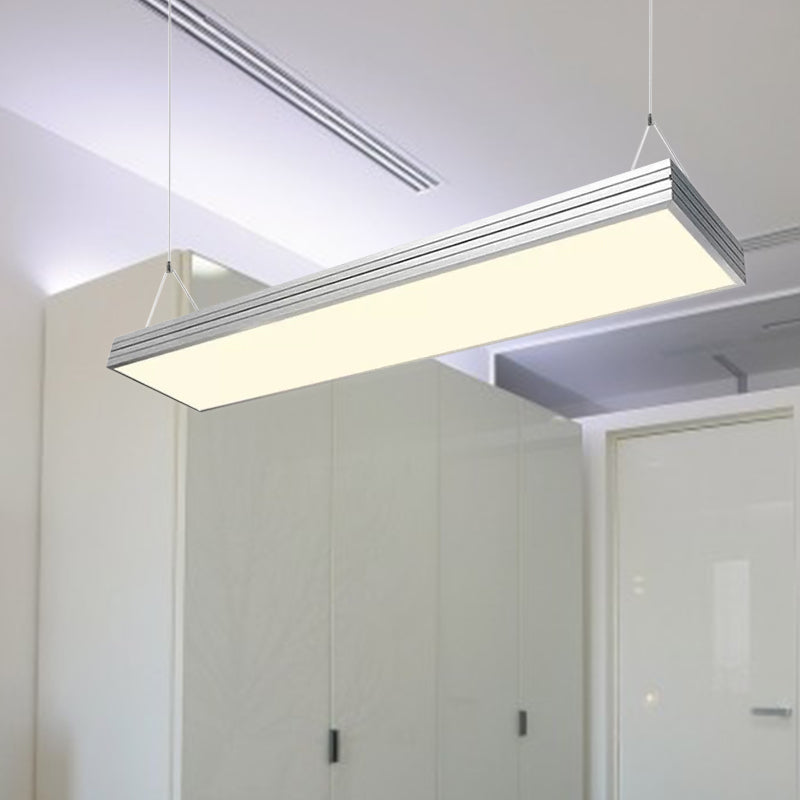 Ridged Metal Shade Led Office Pendant Lamp – Simplicity Silver/Black Ceiling Light Fixture For