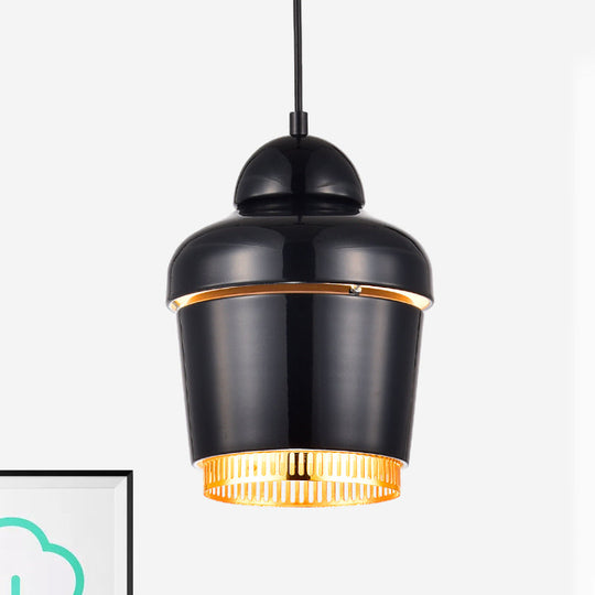 Modern Black And White Jar Pendant Light With Chrome Accents
