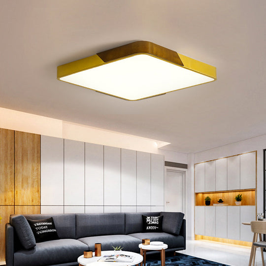 Modern Led Flush Mount Ceiling Lamp With Gold Metal Wood Finish And Acrylic Diffuser - 16/19.5/25.5