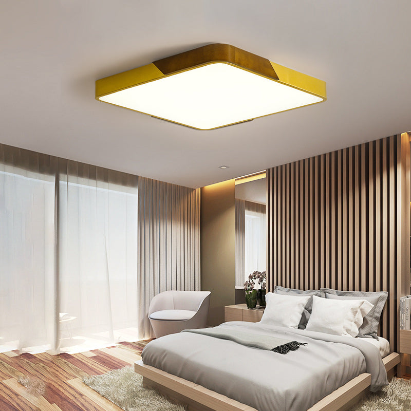 Modern Led Flush Mount Ceiling Lamp With Gold Metal Wood Finish And Acrylic Diffuser -