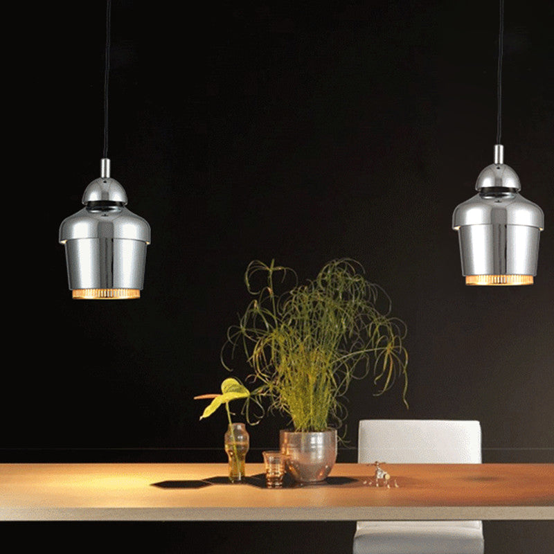 Modern Black And White Jar Pendant Light With Chrome Accents