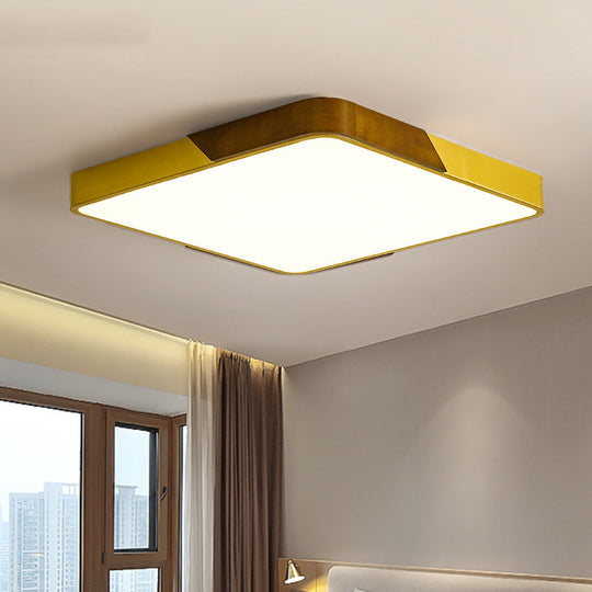 Modern Led Flush Mount Ceiling Lamp With Gold Metal Wood Finish And Acrylic Diffuser - 16/19.5/25.5