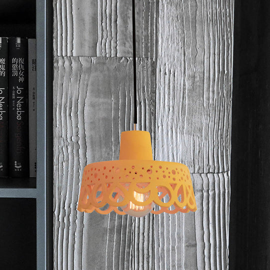 Nordic Style Concrete Pendant Lighting: Etched 1-Light Grey/White/Yellow Hanging Light With